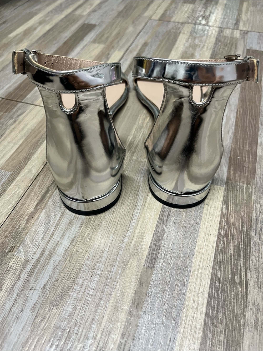 Stuart Weitzman Metallic Silver Ankle-Strap Sandals - Picture 5 of 6